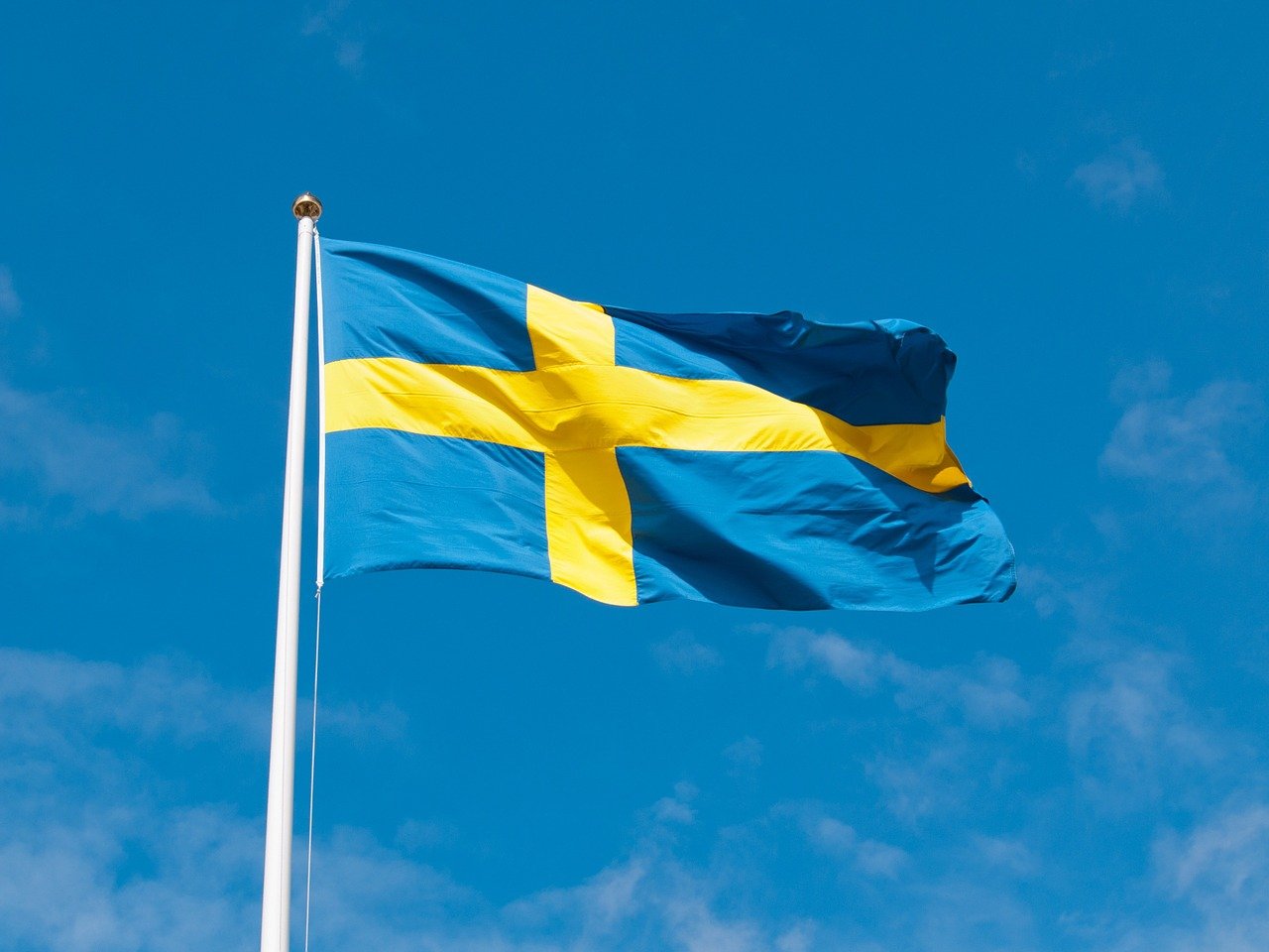 En flaggstång med svenska flaggan upphissad