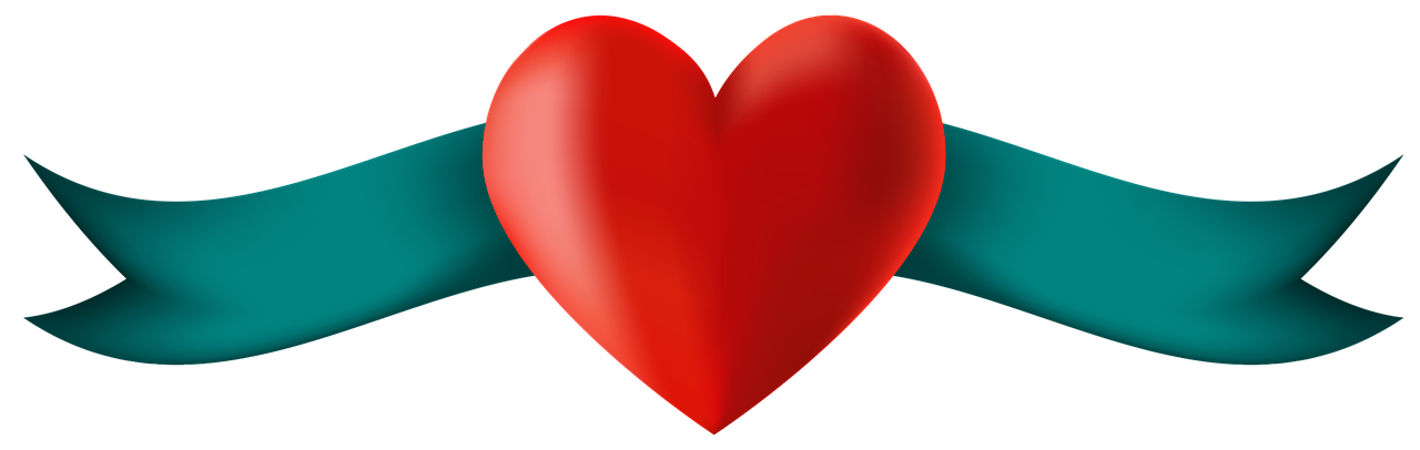 Ett rött hjärta med grönt band i bakgrunden